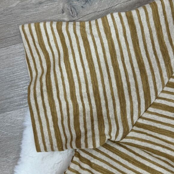 Zara Striped Cotton Linen Knit Button Up T Shirt Tan Large Short Sleeve Camp - Picture 7 of 12